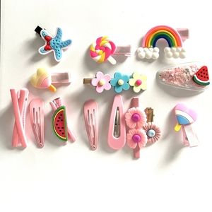 14 pcs/set Cartoon Rainbow Hair Pin Handmade for Girls Kids Hair Accesso…